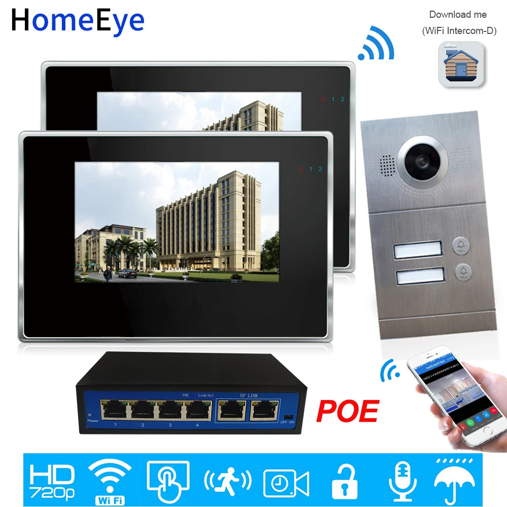 

720P WiFi IP Video Door Phone Video Intercom 2-Apartments Door Access Control System iOS/Android Mobile APP Remote Unlock Alarm