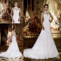 Custom Made 2015 Sexy Vestidos De Noiva See Through Back High Neck Lace Mermaid Wedding Dresses Bride Dress Vestido De Casamento