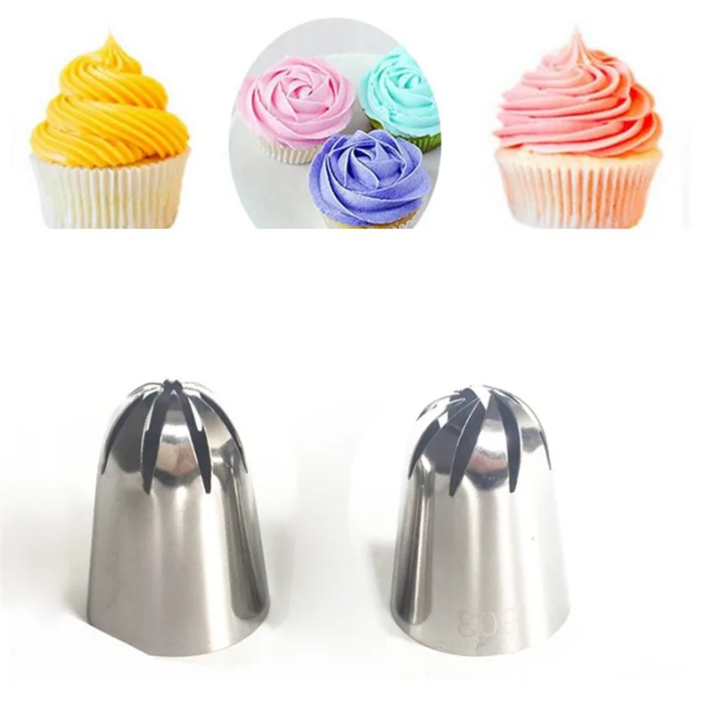 

2 PCS Large Cream Nozzle Pastry Stainless Steel Icing Piping Tips Set Cupcake Cakes Decorating Baking tools Russian Pastry Tips