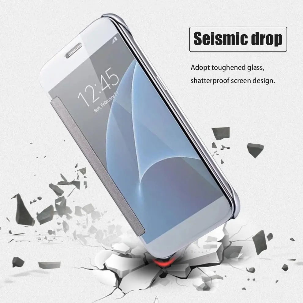 

2 Pcs Smart Window Mirror Surface Intelligent Auto Sleep Awake Flip Type Silver Color Phone Case Hard Shell Protective Cover