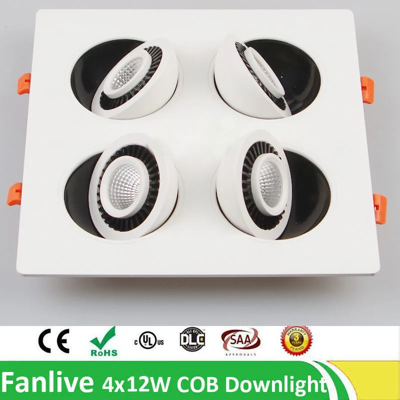 

8pcs/lot Downlight Cob 4x7W 4x10W 4x12W 4 Head Rotate 360 Degree COB LED Downlight Recessed Down Lamp Warm White Cool White