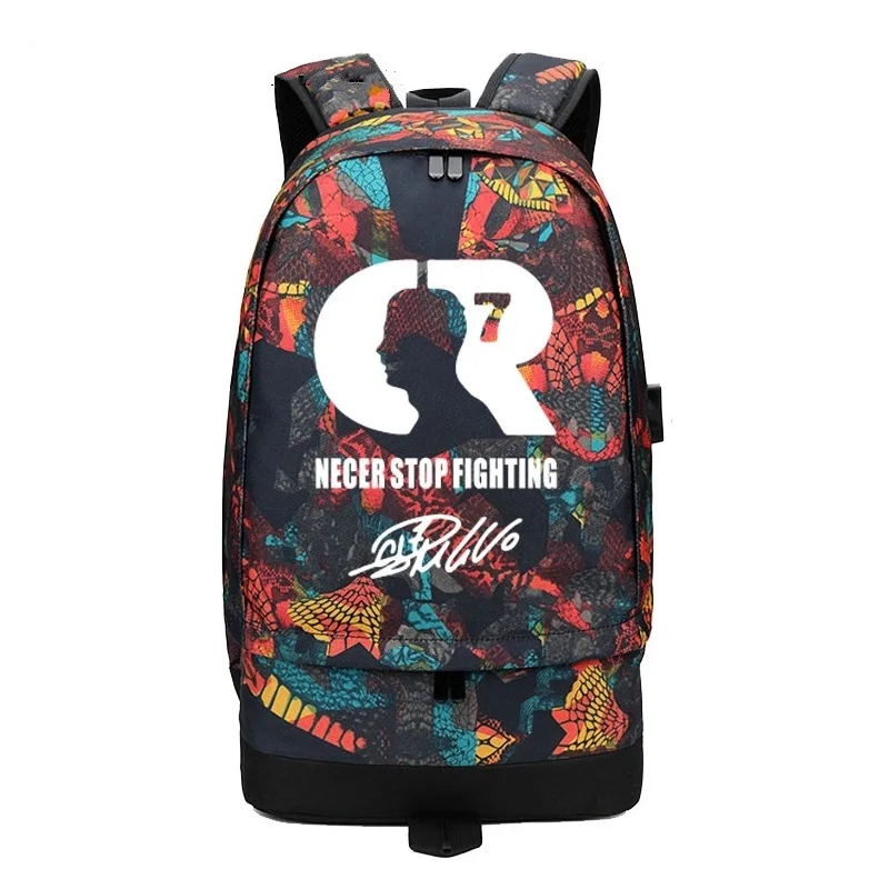 

Cristiano Ronaldo USB Luminous Canvas Backpack Men Women Large Capacity Travel Bag CR7 Ball Game Star Backpack Boy School Ba'g