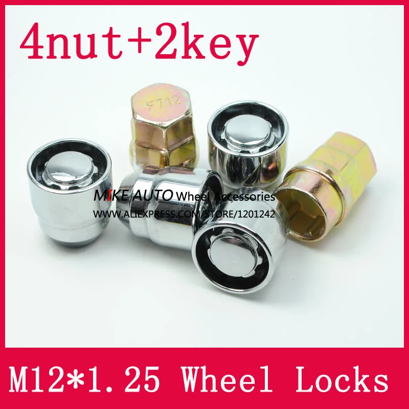4Nuts+2keys M12x1.25 1.25 Wheel Locks Lug Nuts Anti theft Security Nut