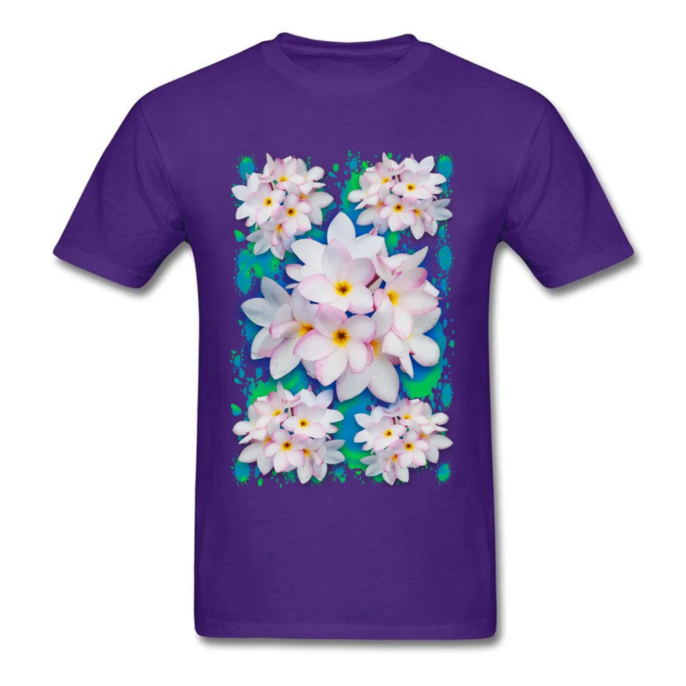 Plumeria Bouquet Exotic Summer Pattern Round Collar T Shirts Summer Casual Tees Coupons Pure Cotton Clothing Shirt Men Plumeria Bouquet Exotic Summer Pattern purple