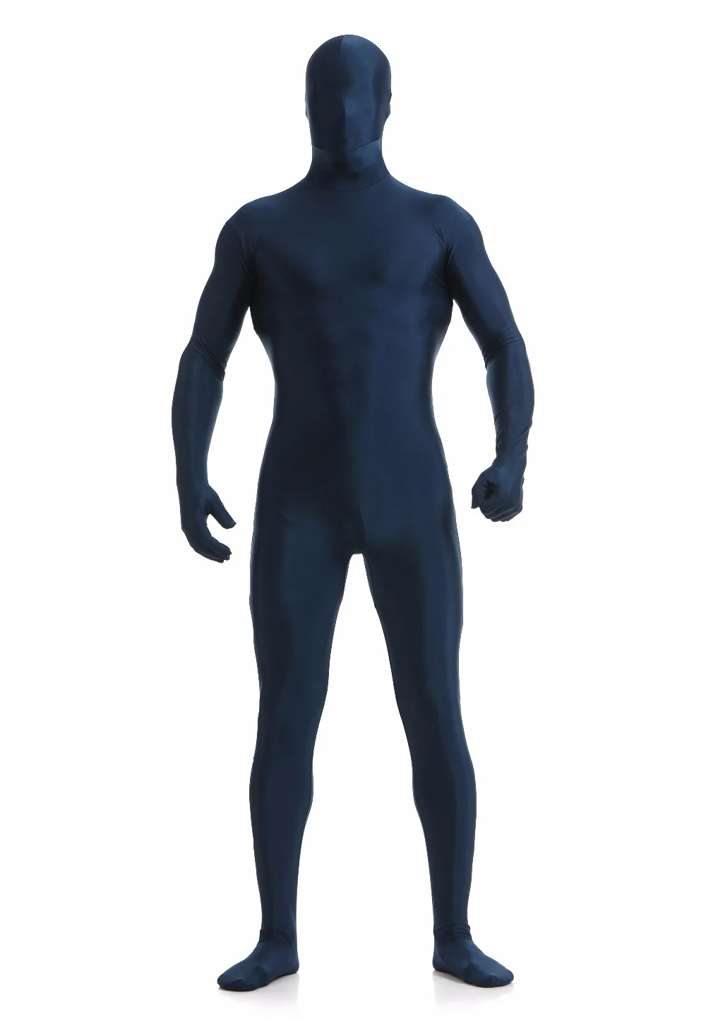 Nave Blue Zentai Suit Men Hood Lycra Full Zentai Bodysuits With Mask