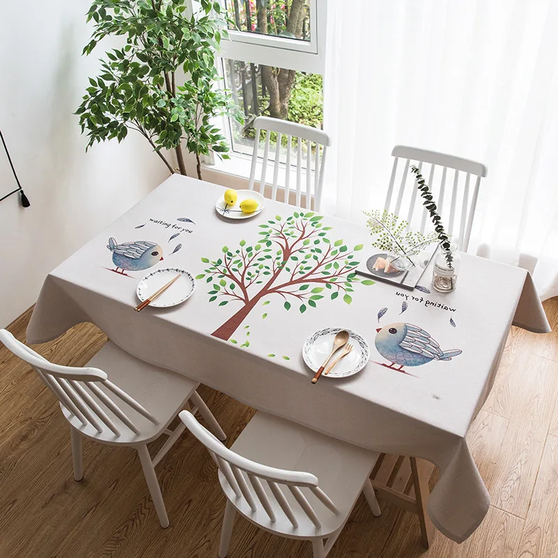 

NordicTree and bird pattern Print Tablecloth Cotton Linen Coffee Tablecloth Restaurant Party Outdoor Home Decoration Table Cloth