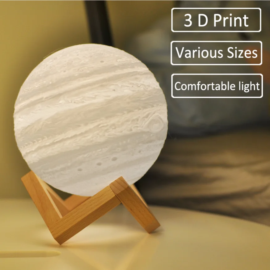 

3D Light Print Jupiter Lamp Earth Lamp Colorful Moon Lamp Rechargeable Change Touch Usb Led Night Light Home Decor Creative Gift