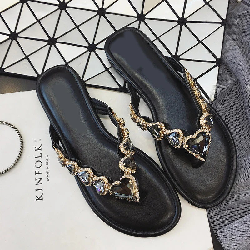

Jookrrix 2018 New Summer Girl Fashion Brand Seaside Slides Shoes Women Slippers Rhinestone Lady Mules Holiday Flip Flops Crystal