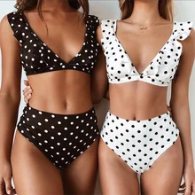 TCBSG New Arrival Push Up Bikinis Women Swimsuit Swimwear Ruffle Bandeau Brazilian Dot High Waist Bikini Set Biquini XL