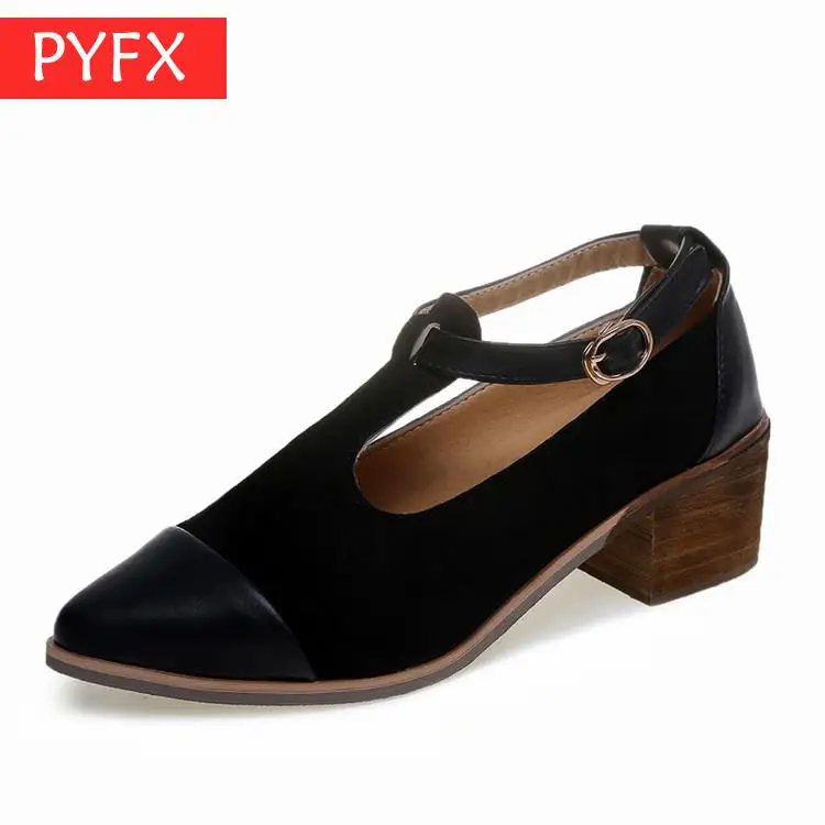 

Summer Retro Women's suede buckles Thick Heel British Wind Small Pointed Leather Shoes Button T-shaped High-heeled Sandals shoes