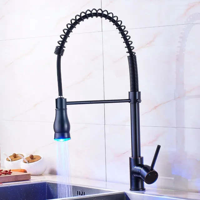 Aliexpress Led Lights Kitchen Sink Faucet Oil Rubbed Led Lights Kitchen Sink Faucet Oil Rubbed Bronze Mixer Tap Pull Down Spray Single Hole