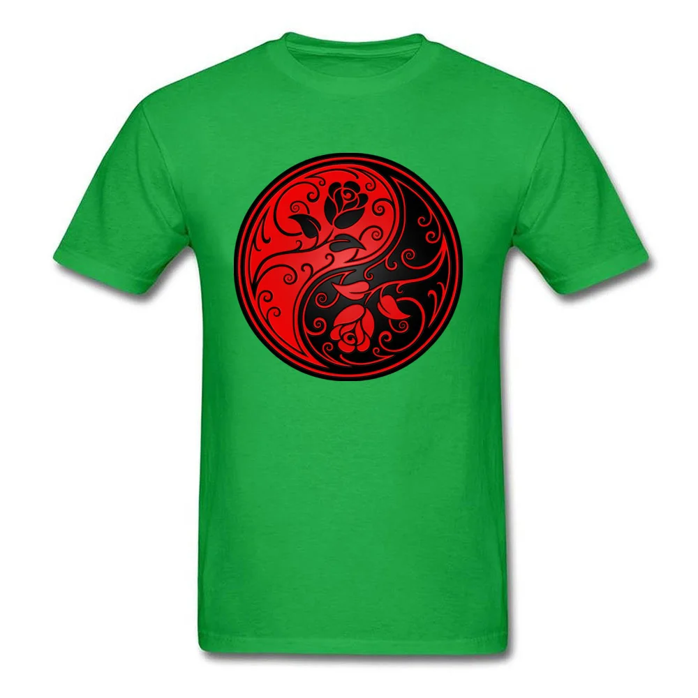 cosie Summer Unique Short Sleeve VALENTINE DAY Tops Shirt High Quality Crew Neck 100% Cotton Clothing Shirt Men's T Shirt Red and Black Yin Yang Roses green