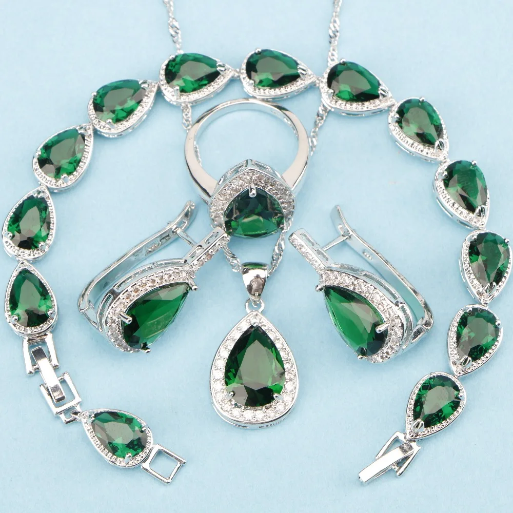 Environmental Protection 925 Sterling Silver Green Stones Jewelry Sets For Women Earrings