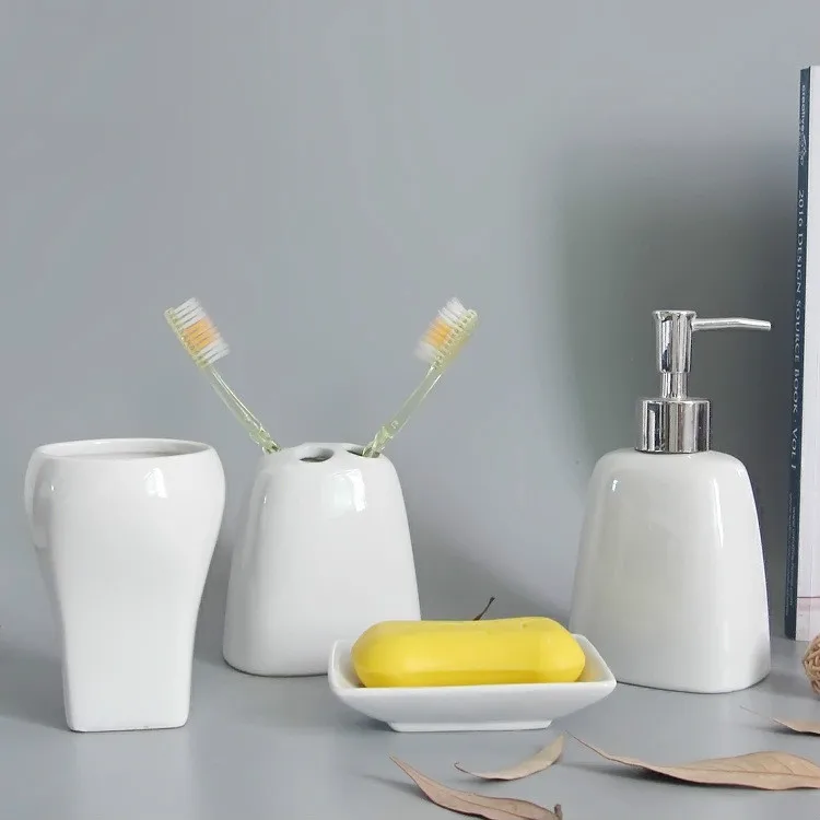 

Bathroom Accessories Storage 4Pcs/Set Ceramic Soap/Lotion Dispenser.Toothpaste Holder Household Bath Set Bath Tool Accessories
