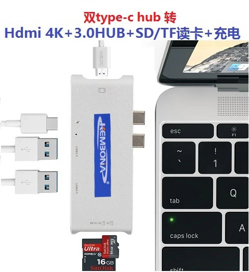 Адаптер концентратор KEMBONA USB Type C с выходом 4K HDMI 2 порта 3 0 слоты для карт SD TF и порт