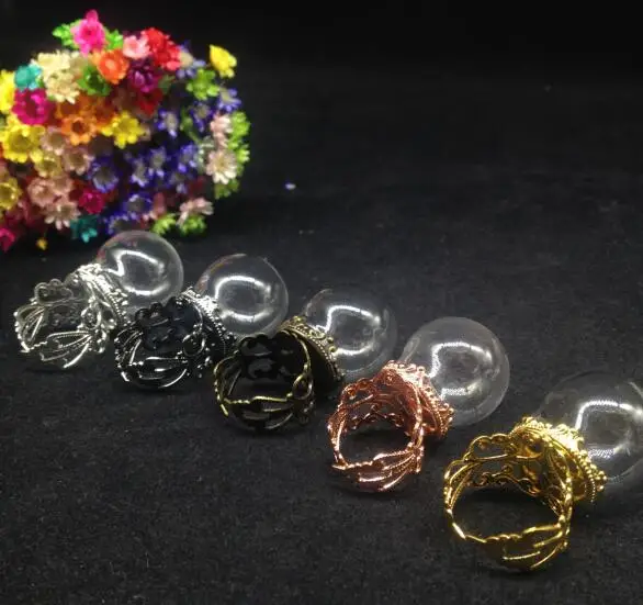500sets/lot 25*15mm round Glass Bubble vial glass globe dome cover with ring setting DIY pendant wishing bottle | Украшения и