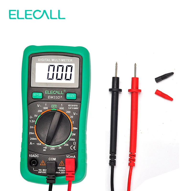 Мультиметр ELECALL 3 1/2 EM33D+ AC/DC 600 в зеленая Защитная крышка подсветка Удержание данных тестер напряжения батареи защита от перегрузки