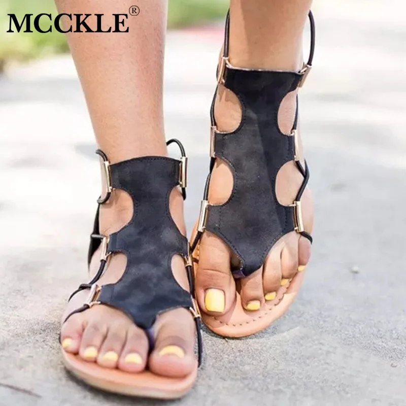 

MCCKLE Women Flat Gladiator Zip Summer Sandals Ladies Cross Tied Flip Flops Female Rome Fashion Clip Toe Casual Shoes Plus Size