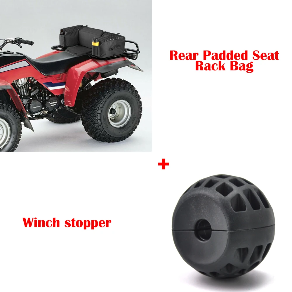 

KEMIMOTO ATV UTV Black Rear Bag Padded Storage Rack Bag + Winch Guard Cable Stop for Polaris 300 for Can-Am Outlander 400