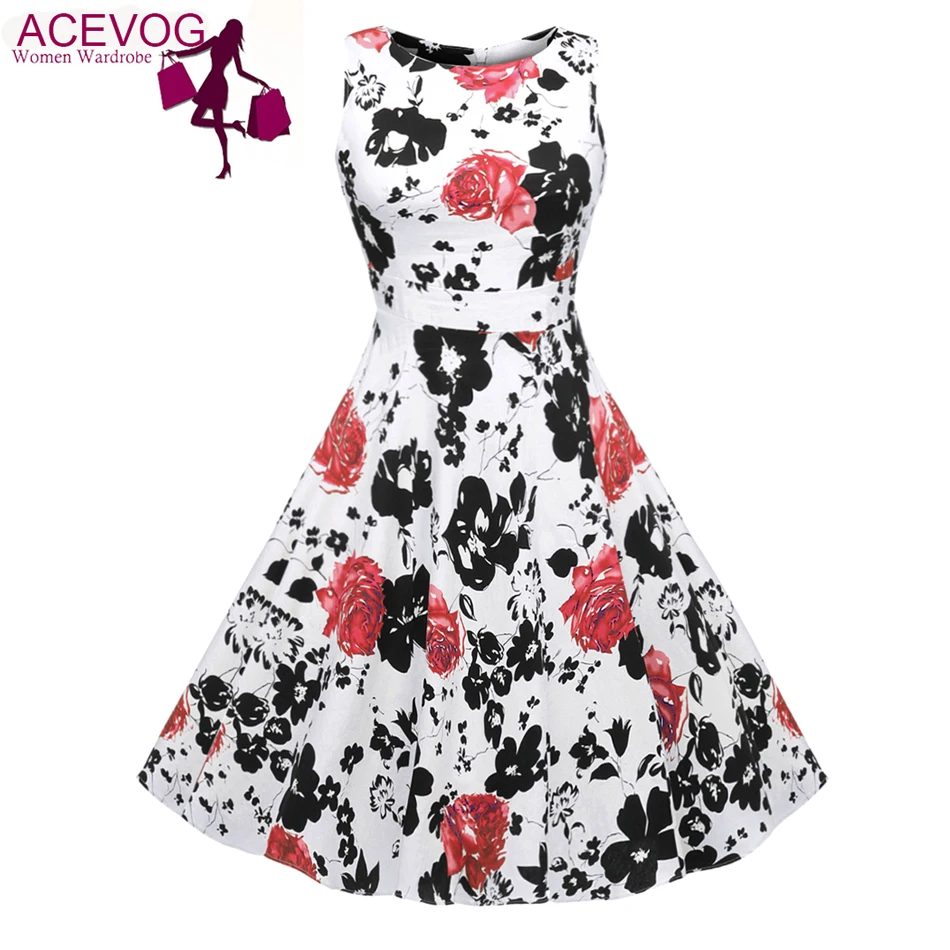 Buy Cheap ACEVOG Brand Women 2017 Summer Dress Sleeveless Tunic Casual Vintage 1950s 60s Party Rockabilly Big Swing Long Floral Dresses