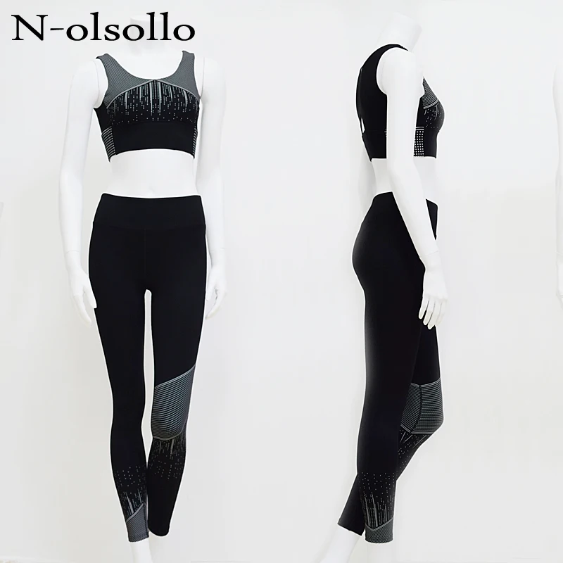 

N-olsollo Dot Offset Printing Women Clothing Sets Sleeveless Tank Vest Bras Sporting Leggings 2 Piece Sets Skinny Pants Push Bra