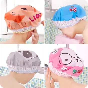 

Cute Cartoon Waterproof toilet Shower caps dust Environmental Protection Lace Elastic Band Hat boy girl baby child children Bath