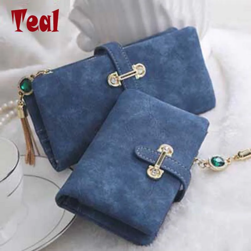 Wallet women card holder female wallet women luxury brand organizador women's purse clip Vintage Matte Hasp Suede pendant wallet