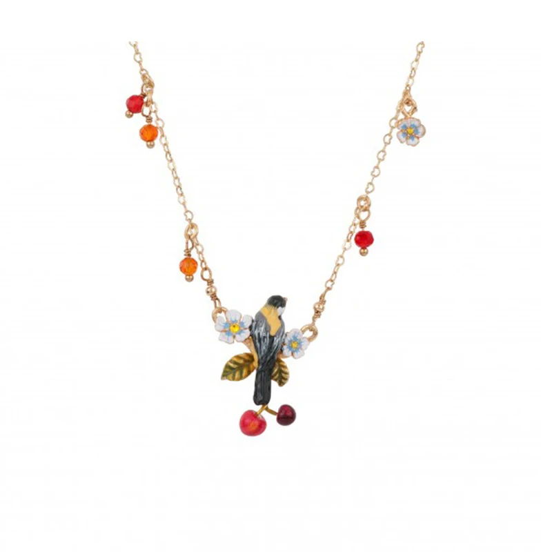 New Simple Elegant Flower Bird Cherry Necklace For Women High Quality Lady Party Jewelry
