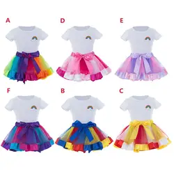 WEIXINBUY Комплекты летней одежды для девочек с цветочным рисунком футболки + юбка-пачка платье Одежда для девочек из 2 предметов комплекты