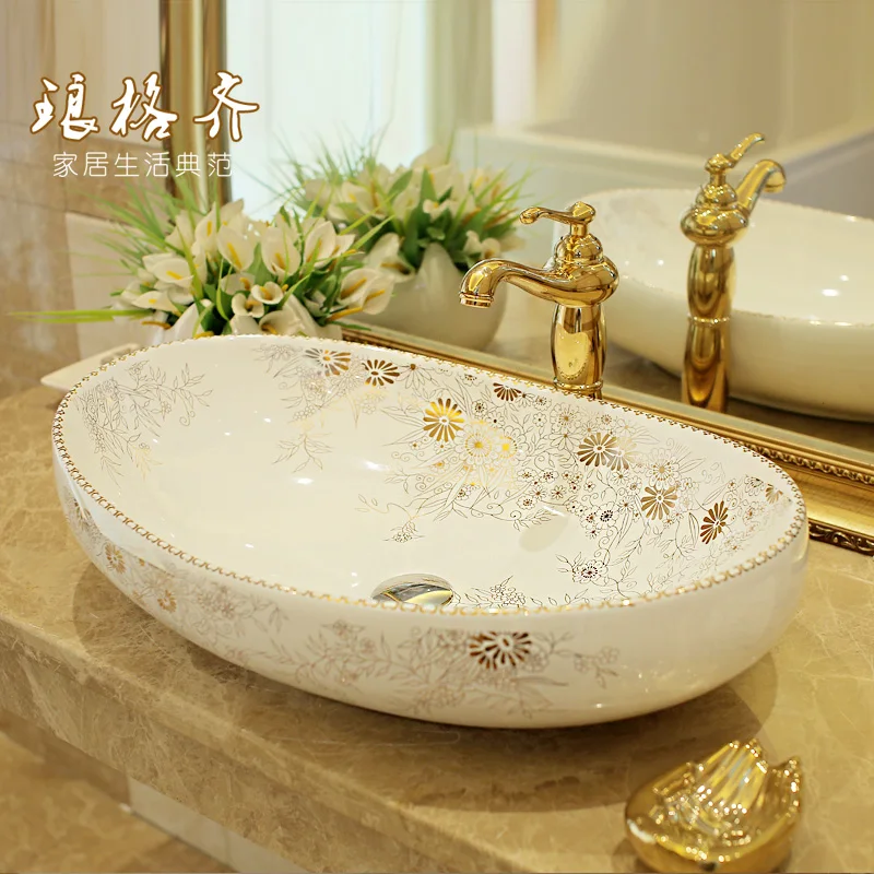 

Jingde ceramic bathroom wash basin, art basin gold Jin Qiuju description