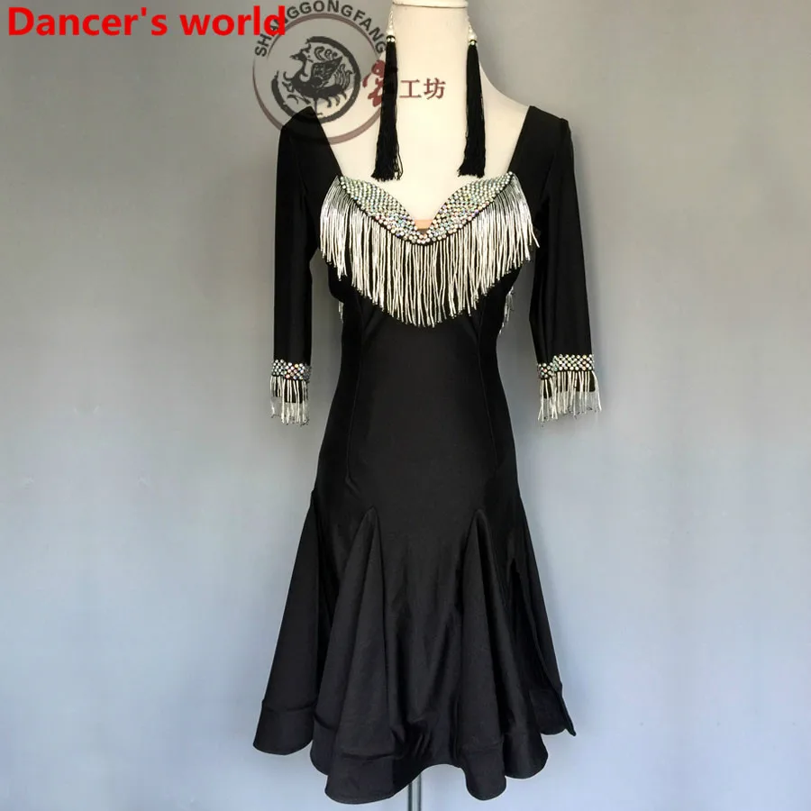 

Latin Dance Dress Women V-Collar Back Opening Salsa Samba Tango Ballroom Competition Costume Lady Practise/Competition Dance