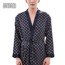 Халаты, мужские шлёпчатые, из искусственного шелка, в клетку, синие, простые, тонкие, классные, высококачественные мужские халаты, домашняя одежда, весна, лето, Осень