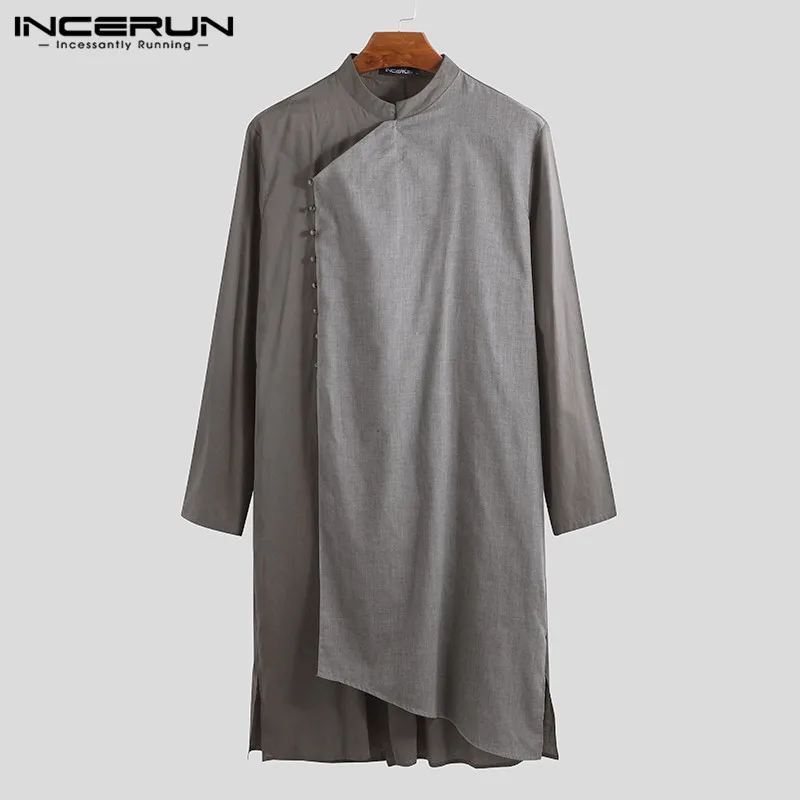 INCERUN Muslim Clothes Men Islamic Arab Kaftan Cotton Long Sleeve Patchwork Middle East Saudi Arabia Men Robes Jubba Thobe