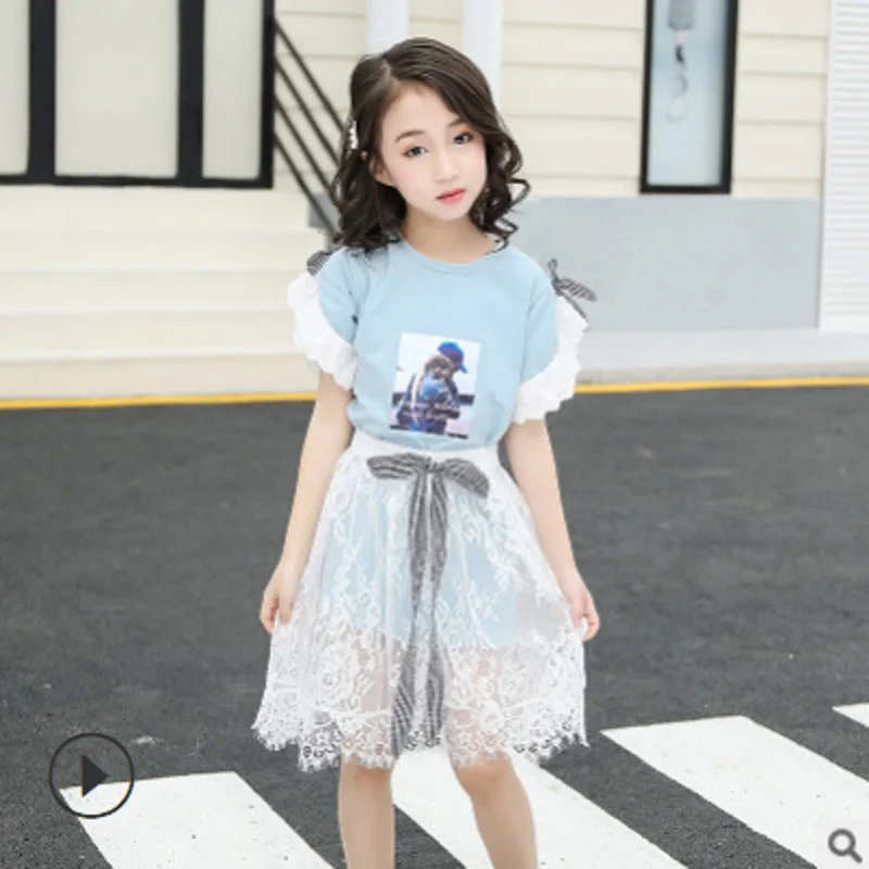 

Girls T Shirt Mesh Dress Clothing Set 2019 New Spring and Summer Kids Clothes Sets Children's Suits 4 Colors Size110-160 ly155