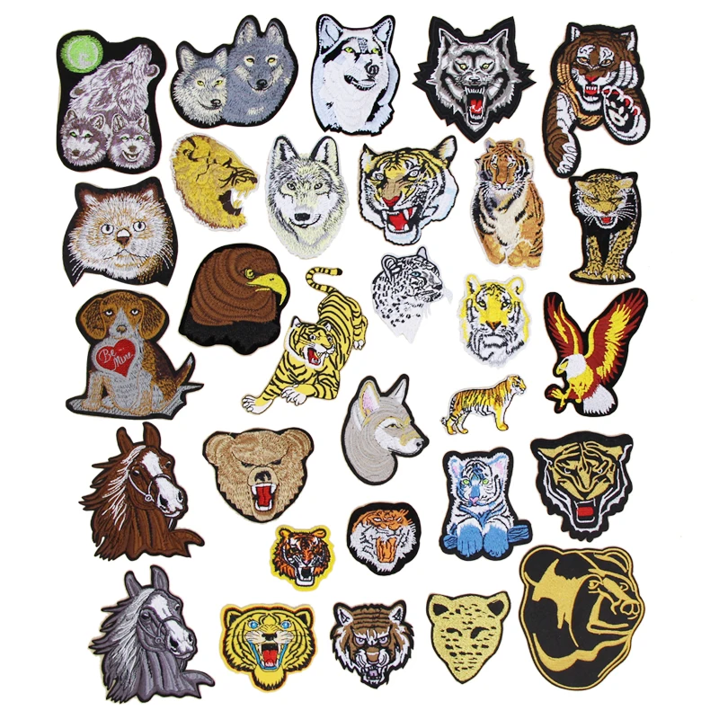 1 Pcs Bear Tiger Wild Animals Embroidered Iron On Patches Cloth