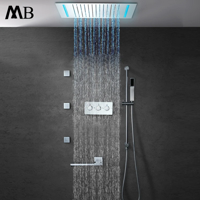 Led Remote Changing Square Rainfall Shower Head Faucet