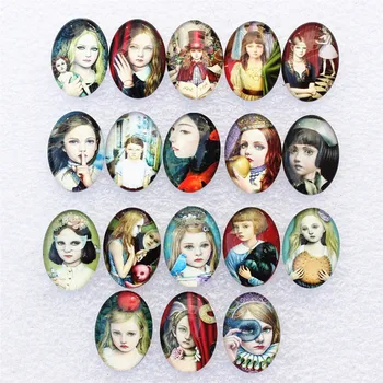 

13x18mm Random Mixed Style Fashion Retro Girl Oval Glass Cabochon Dome Flatback Photo DIY Making Accessories 20pcs/lot K06108