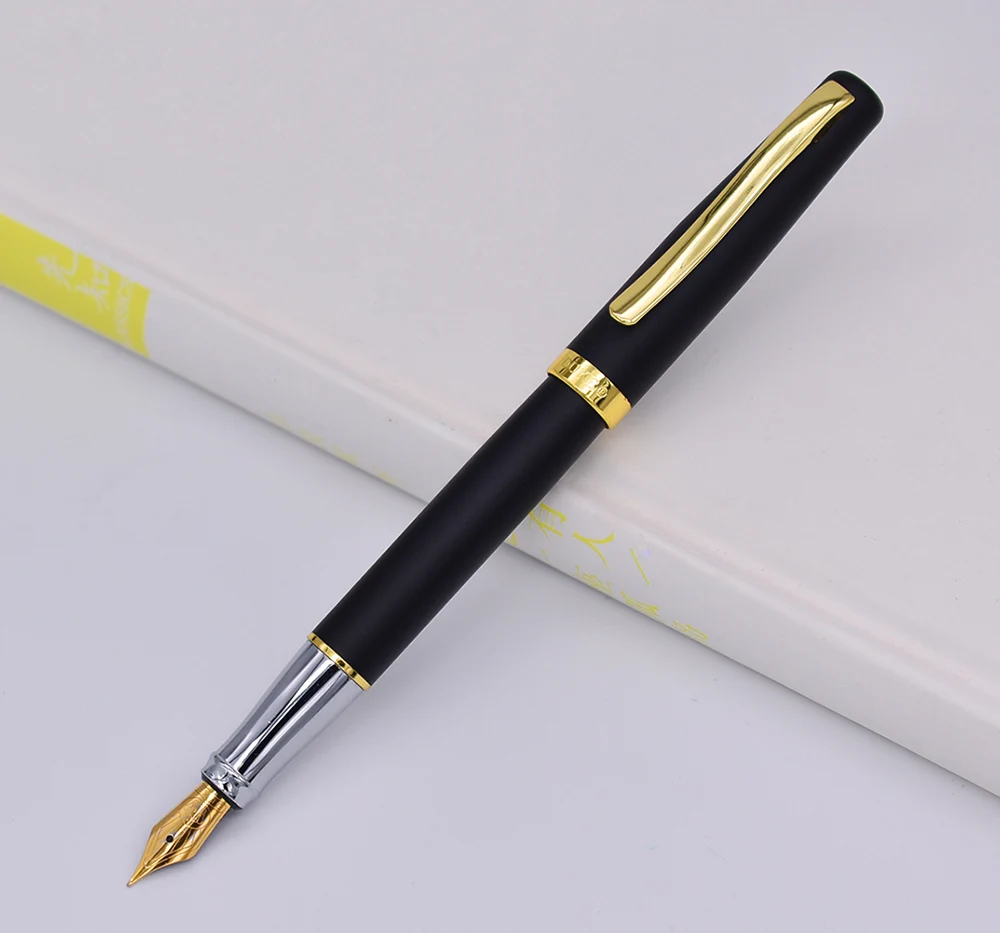 Duke Steel Fountain Pen 209 Advanced 22KGP Medium Nib 0.7mm , Matte Black with Gold Clip Writing Gift Pen for Office / Home