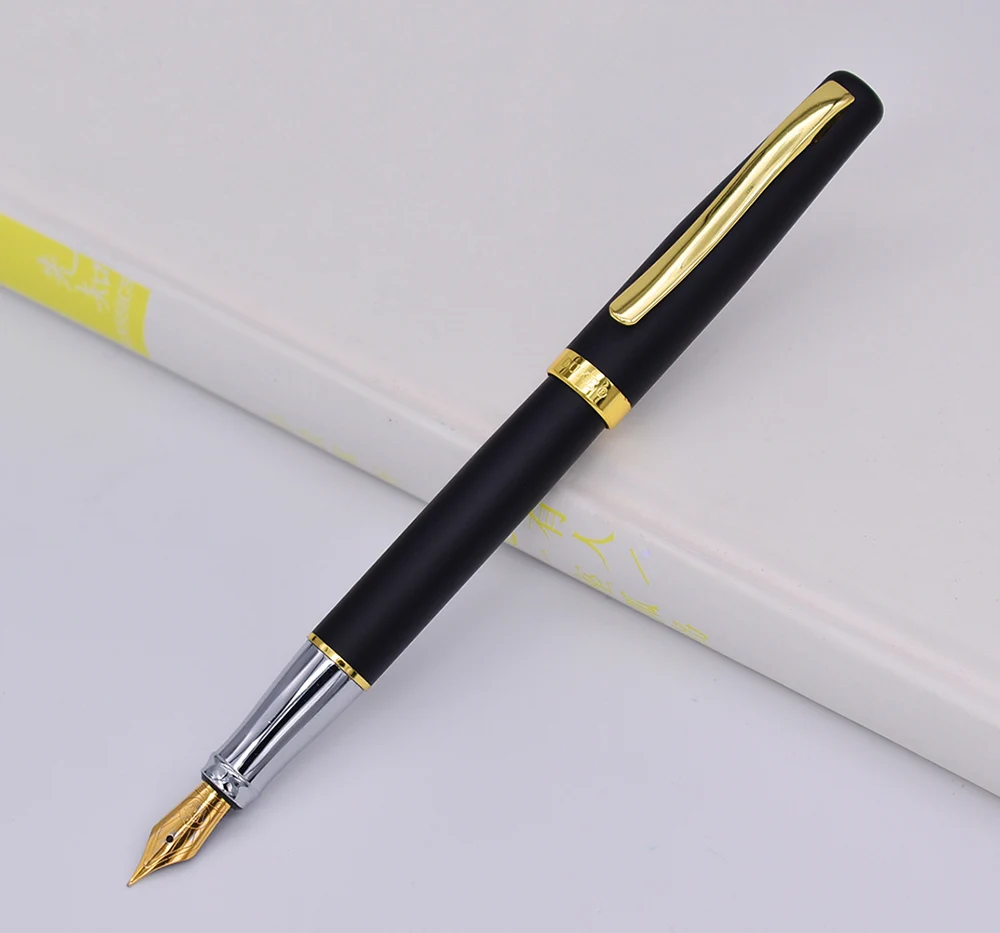 Duke Steel Fountain Pen 209 Advanced 22KGP Medium Nib 0.7mm , Matte Black with Gold Clip Writing Gift Pen for Office / Home duke 209 medium nib fountain pen metal advanced steel writing gift pen pure silver color business stationery gf003