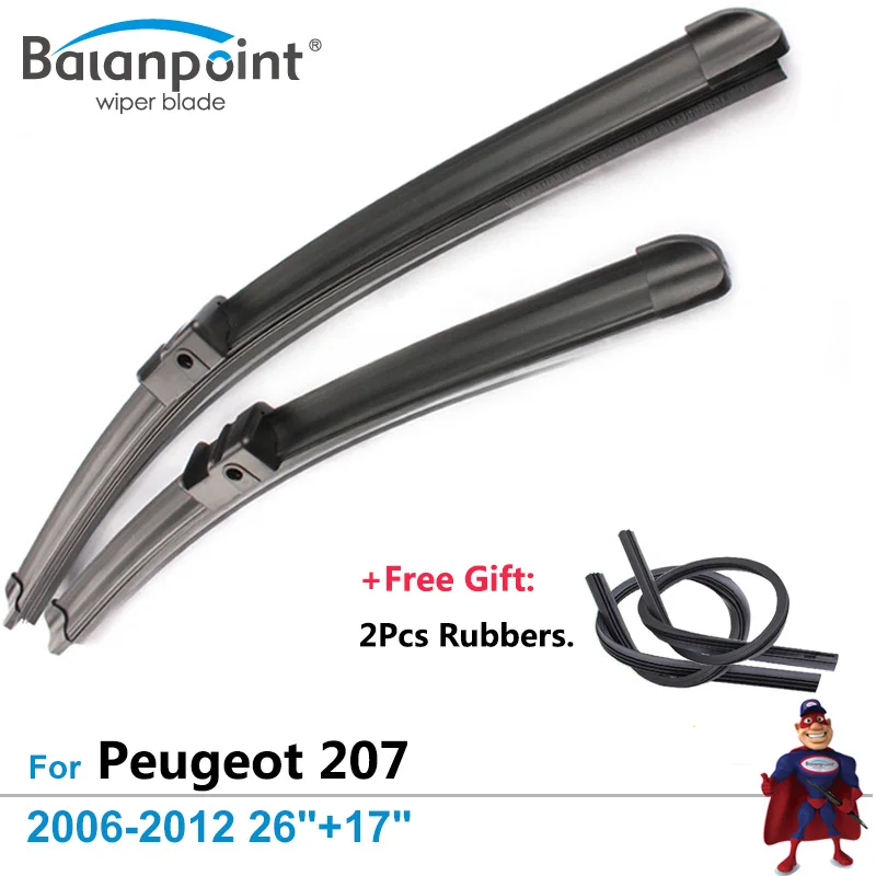 2Pcs Wiper Blades + 2Pcs Free Rubbers for Peugeot 207 CC/ Hatchback