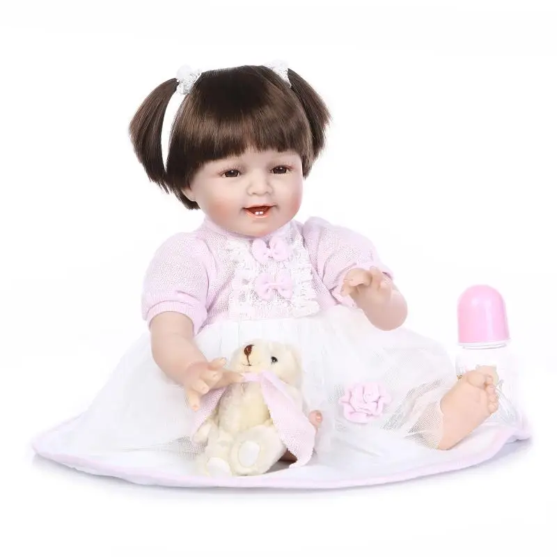 

Lovely girl reborn dolls 22inch 55cm silicone reborn baby dolls rooted hair children gift toy dolls bebe alive reborn boneca