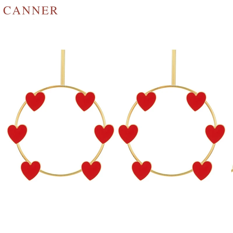 Fashion Exaggerated Gold Red Heart Big Circle Dangle Earrings For Women Ladies Round Drop Statement Earring pendientes mujer C40