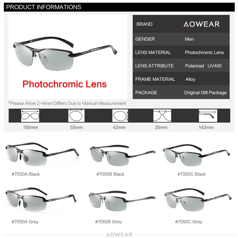 AOWEAR поляризованные фотохромные солнцезащитные очки HD мужские хамелеоны для
