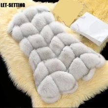 LET-SETTING Лисий Меховой жилет с круглым вырезом Женское пальто кожаное пальто шуба меховой жилет Сращивание длинный плюс хлопок зимнее пальто для женщин