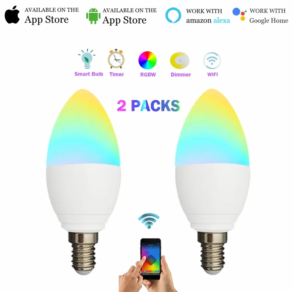 

Smart Sensor Light Bulbs,Wifi Dimmable Candelabra E14 LED Bulb,60W Equivalent ,Works with Alexa and Google Assistant(2Pack)
