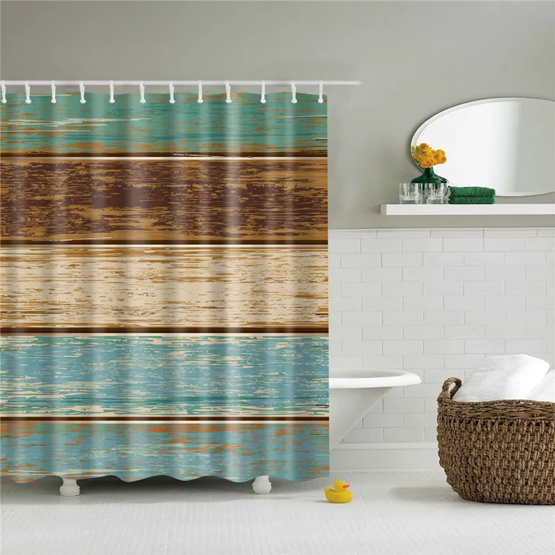 Полиэфирная ткань, занавеска для ванной, 3d деревянная дверь, напечатанная, водонепроницаемая занавеска для домашнего декора - Цвет: TZ170419