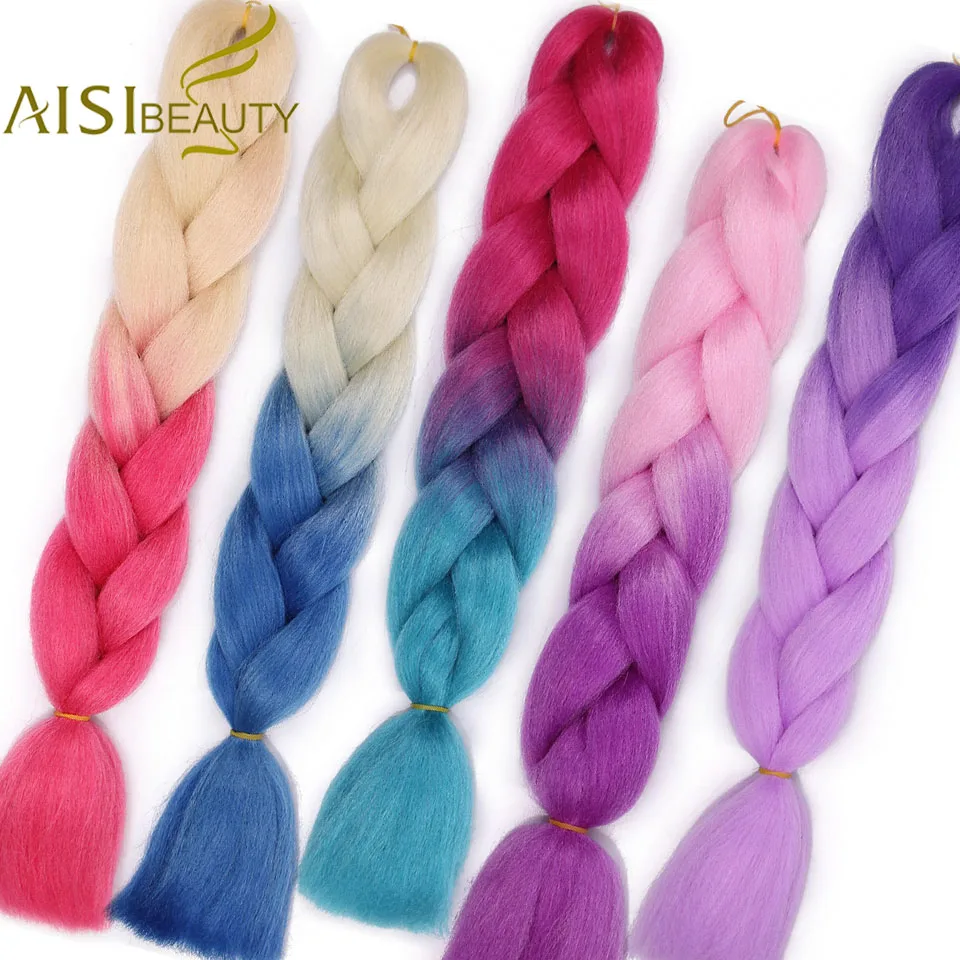 

AISI BEAUTY 24inch Synthetic Long Ombre Braiding Hair Jumbo Braid Crochet Hair 100g Hair Extensions Rainbow Braiding Hair Pink