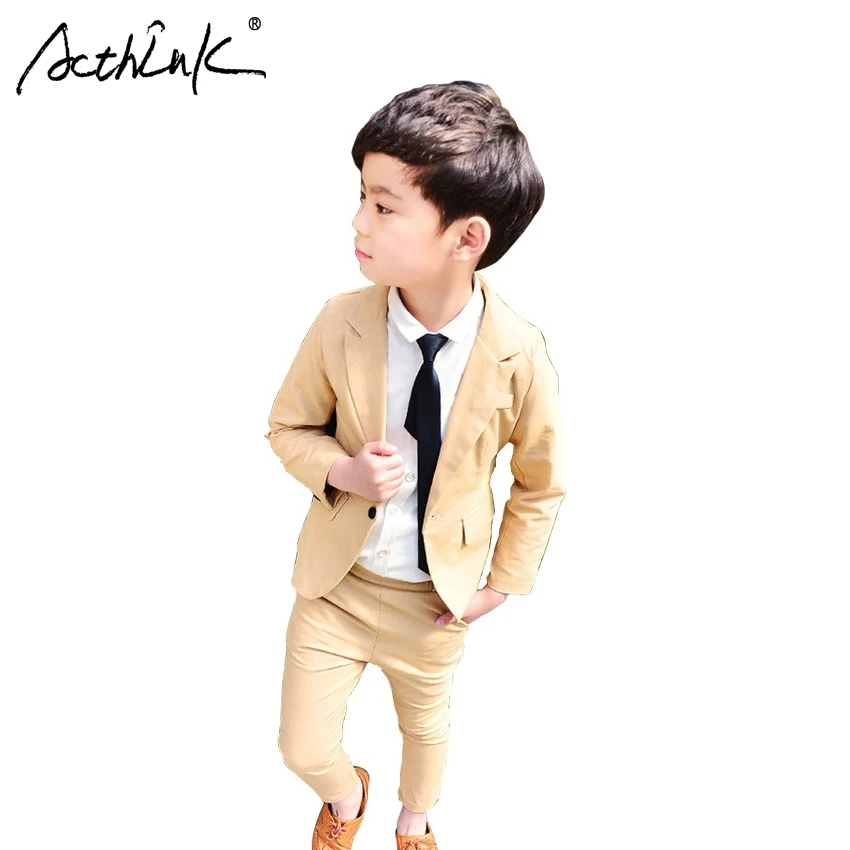 ActhInK 2018 Spring Baby Boys Beige Suit for Wedding Boys Brand Design