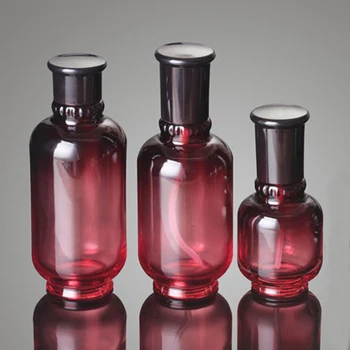 

50ml 150ml 180ml 50pcs/lot high quality Refillable Bottles travel red glass bottle pump lotion bottles for cosmetic packing
