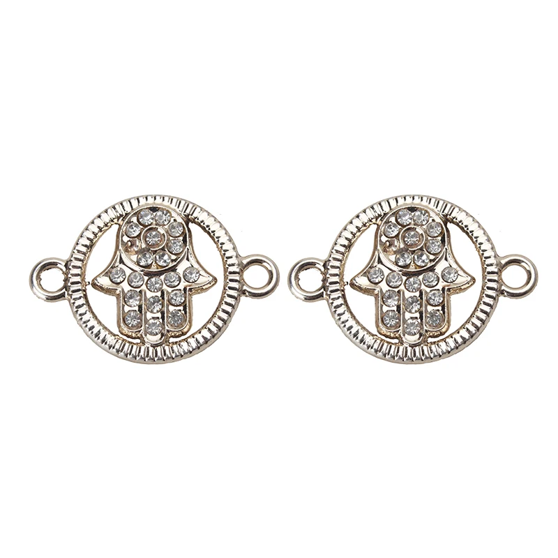 

5pcs/lot 28*20mm Crystal Hamsa Hand Charms Round Alloy Bracelet Necklace Pendant Connector Fashion Women Jewelry Accessories